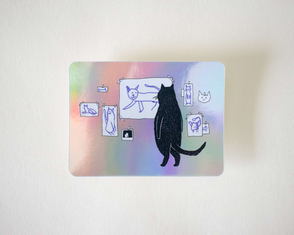 Gallery Cat Sticker | Holographic Stickers, Cat Stickers, Vaporwave Stickers, Kawaii Sticker, Water Bottle Sticker, Laptop Sticker,