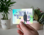 Gallery Cat Sticker | Holographic Stickers, Cat Stickers, Vaporwave Stickers, Kawaii Sticker, Water Bottle Sticker, Laptop Sticker,