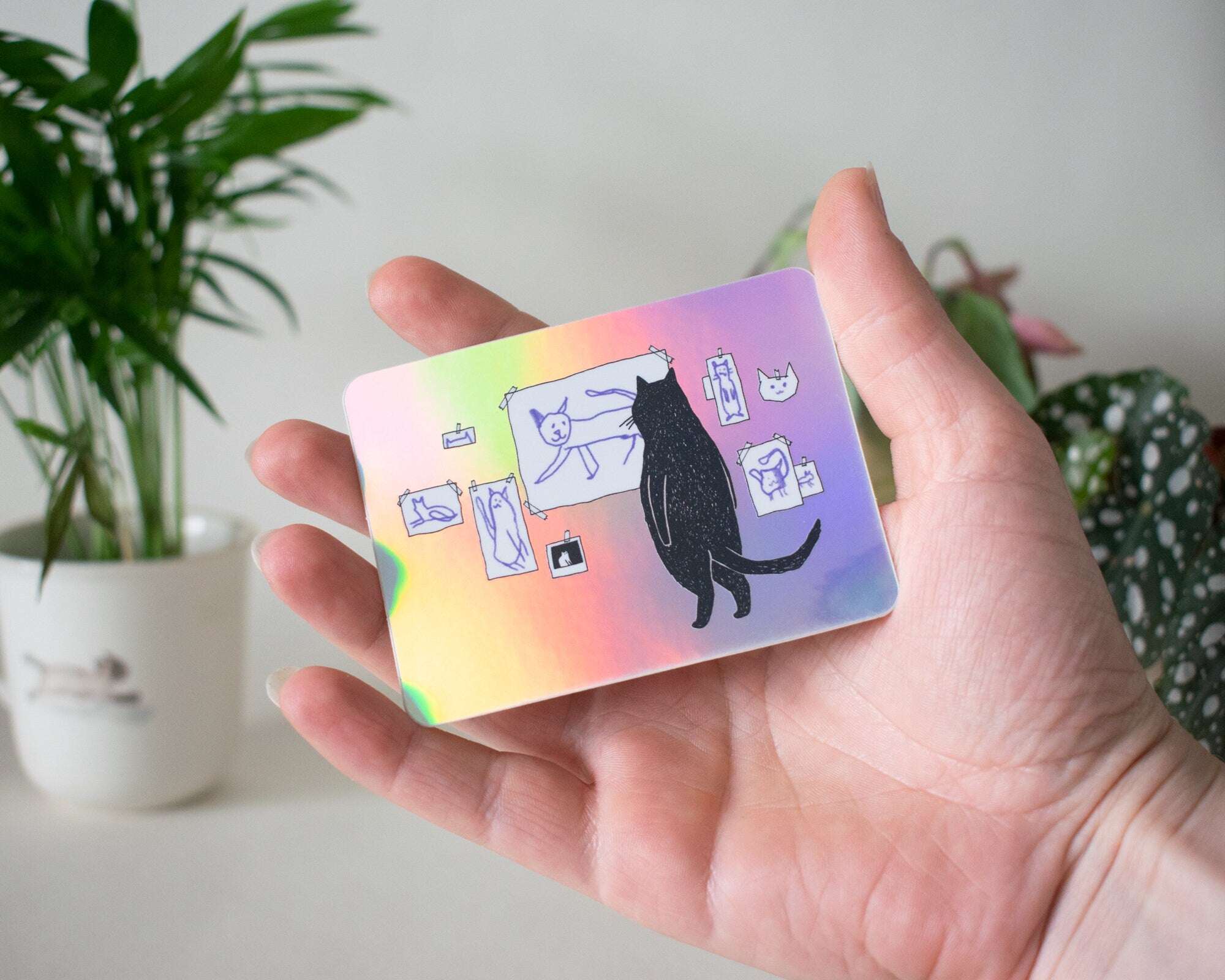 Gallery Cat Sticker | Holographic Stickers, Cat Stickers, Vaporwave Stickers, Kawaii Sticker, Water Bottle Sticker, Laptop Sticker,