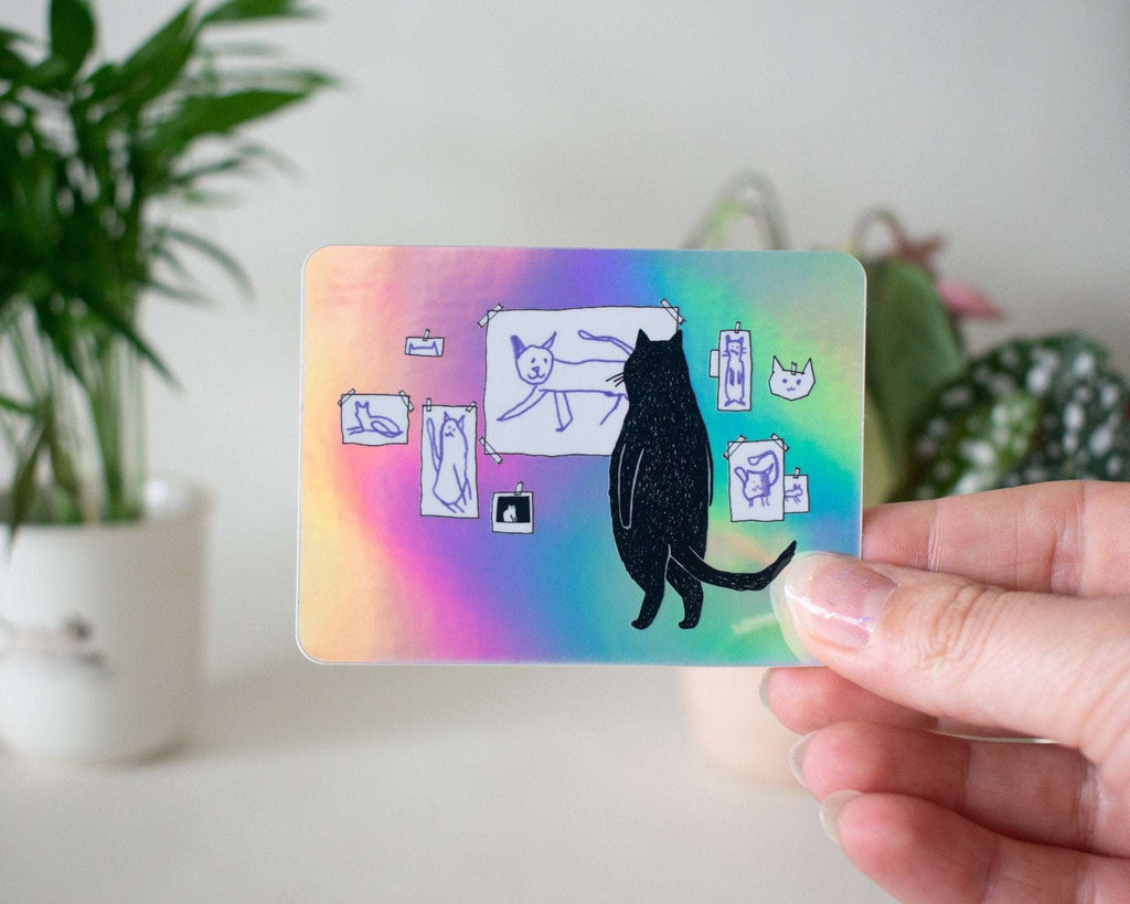 Gallery Cat Sticker | Holographic Stickers, Cat Stickers, Vaporwave Stickers, Kawaii Sticker, Water Bottle Sticker, Laptop Sticker,