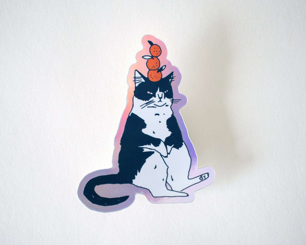 Mandarine Orange Cat | Holographic Vinyl Stickers, Cat Stickers, Vinyl Cat Stickers, Kawaii Sticker, Water Bottle Sticker, Laptop Stickers