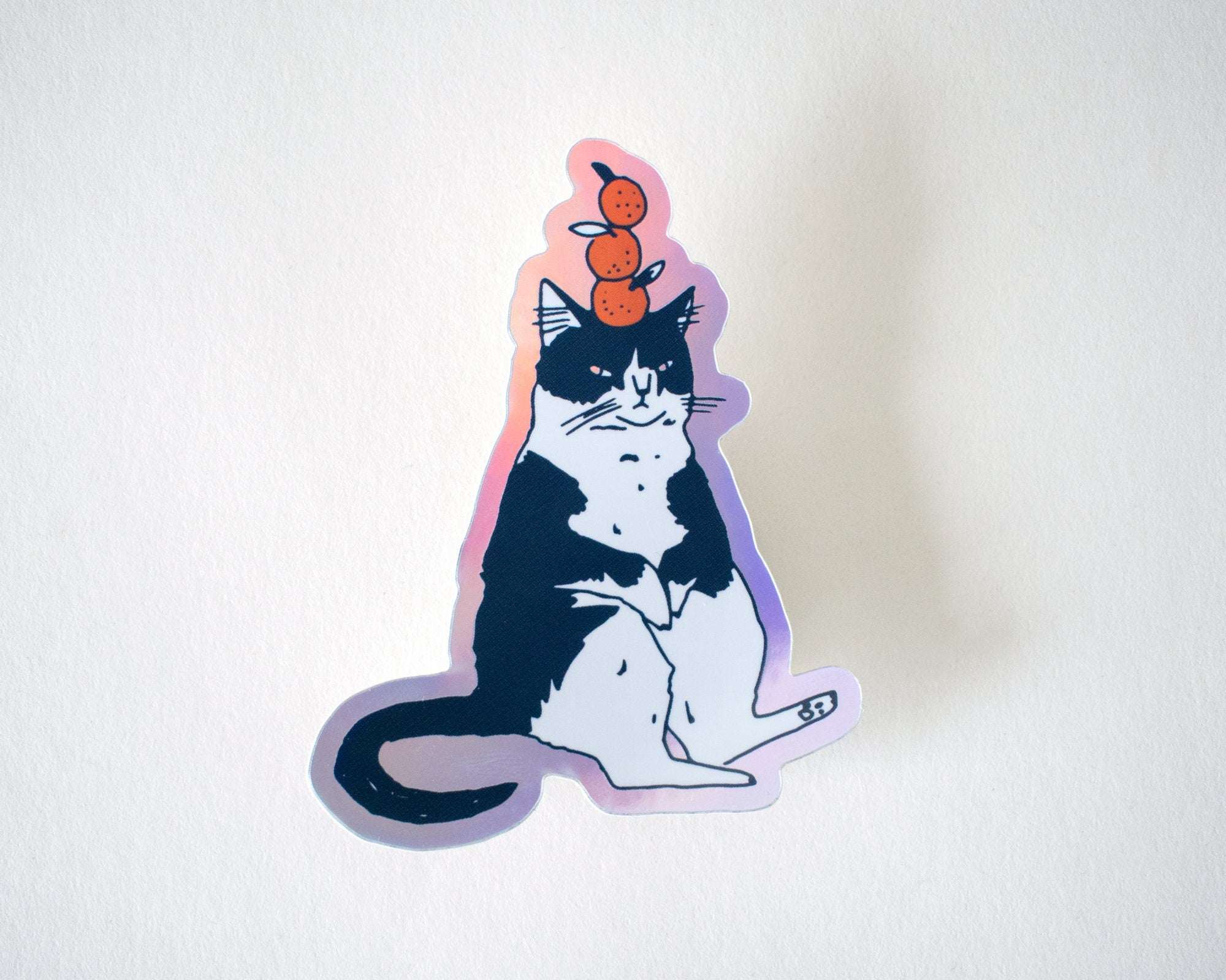 Mandarine Orange Cat | Holographic Vinyl Stickers, Cat Stickers, Vinyl Cat Stickers, Kawaii Sticker, Water Bottle Sticker, Laptop Stickers