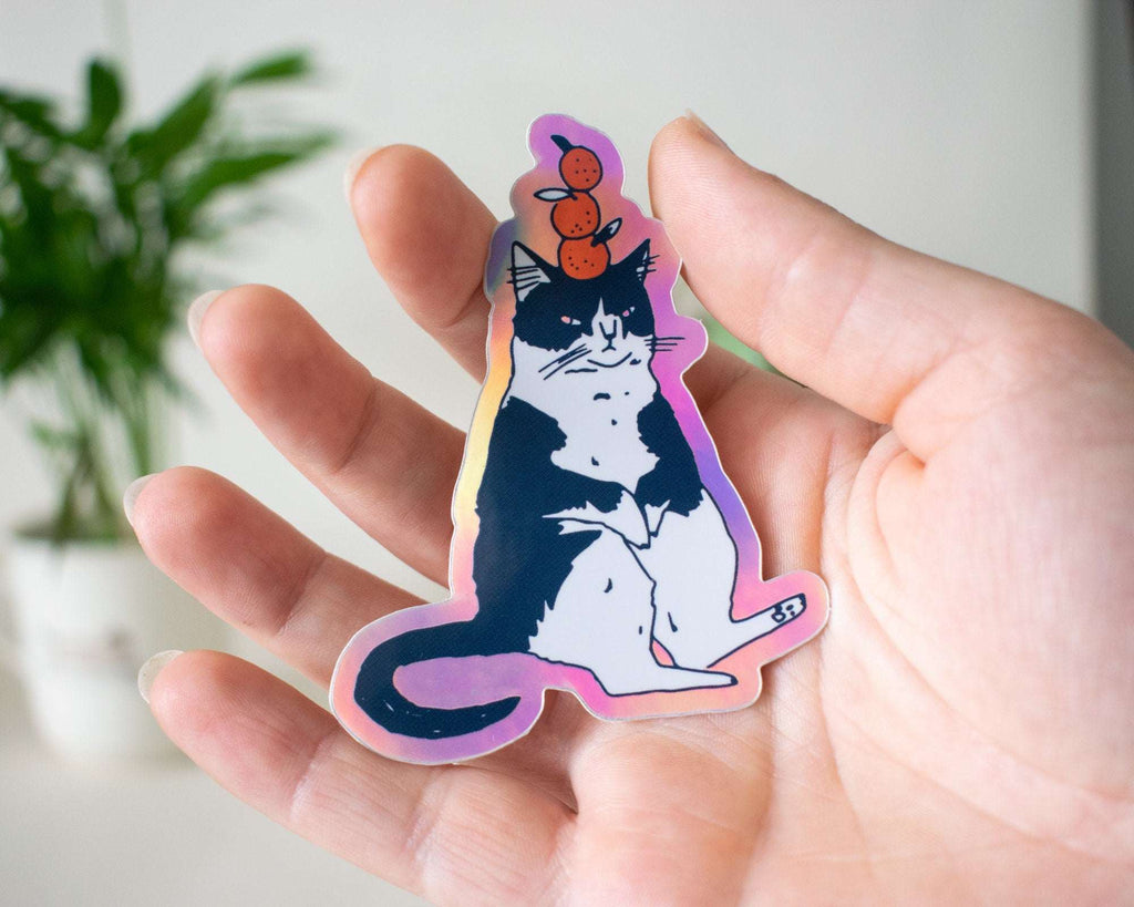 Mandarine Orange Cat | Holographic Vinyl Stickers, Cat Stickers, Vinyl Cat Stickers, Kawaii Sticker, Water Bottle Sticker, Laptop Stickers