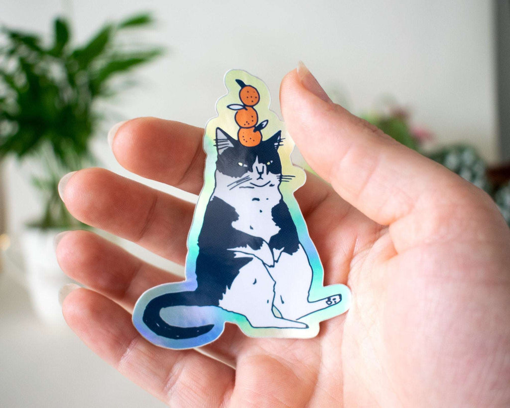 Mandarine Orange Cat | Holographic Vinyl Stickers, Cat Stickers, Vinyl Cat Stickers, Kawaii Sticker, Water Bottle Sticker, Laptop Stickers