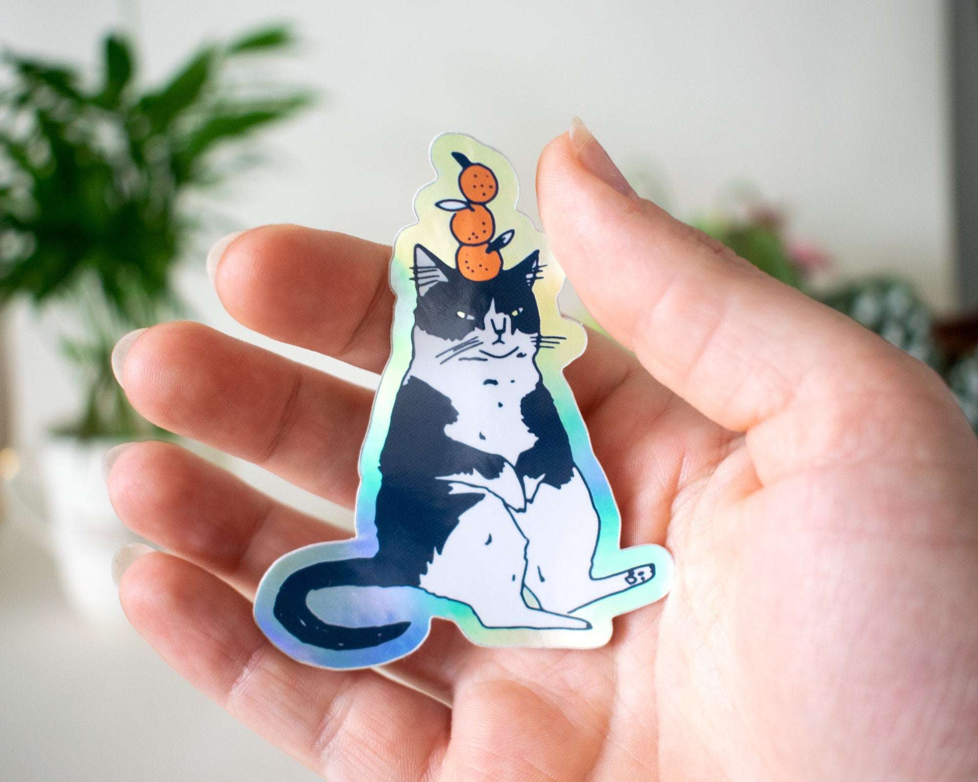 Mandarine Orange Cat | Holographic Vinyl Stickers, Cat Stickers, Vinyl Cat Stickers, Kawaii Sticker, Water Bottle Sticker, Laptop Stickers
