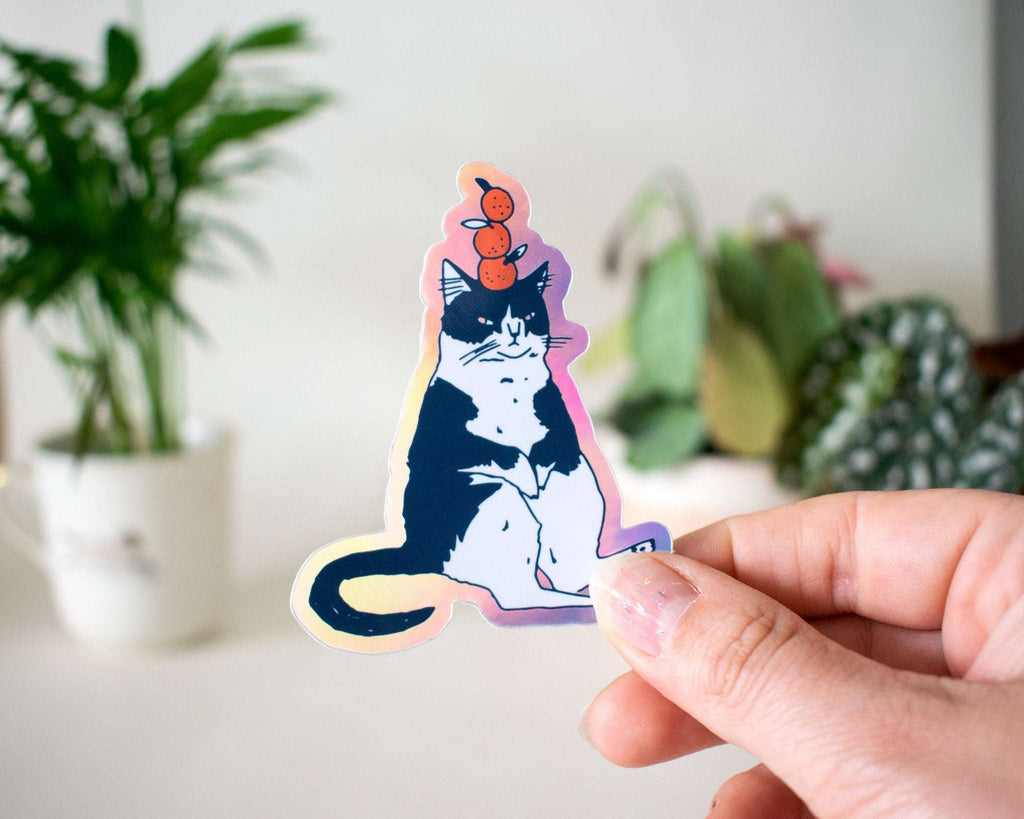 Mandarine Orange Cat | Holographic Vinyl Stickers, Cat Stickers, Vinyl Cat Stickers, Kawaii Sticker, Water Bottle Sticker, Laptop Stickers