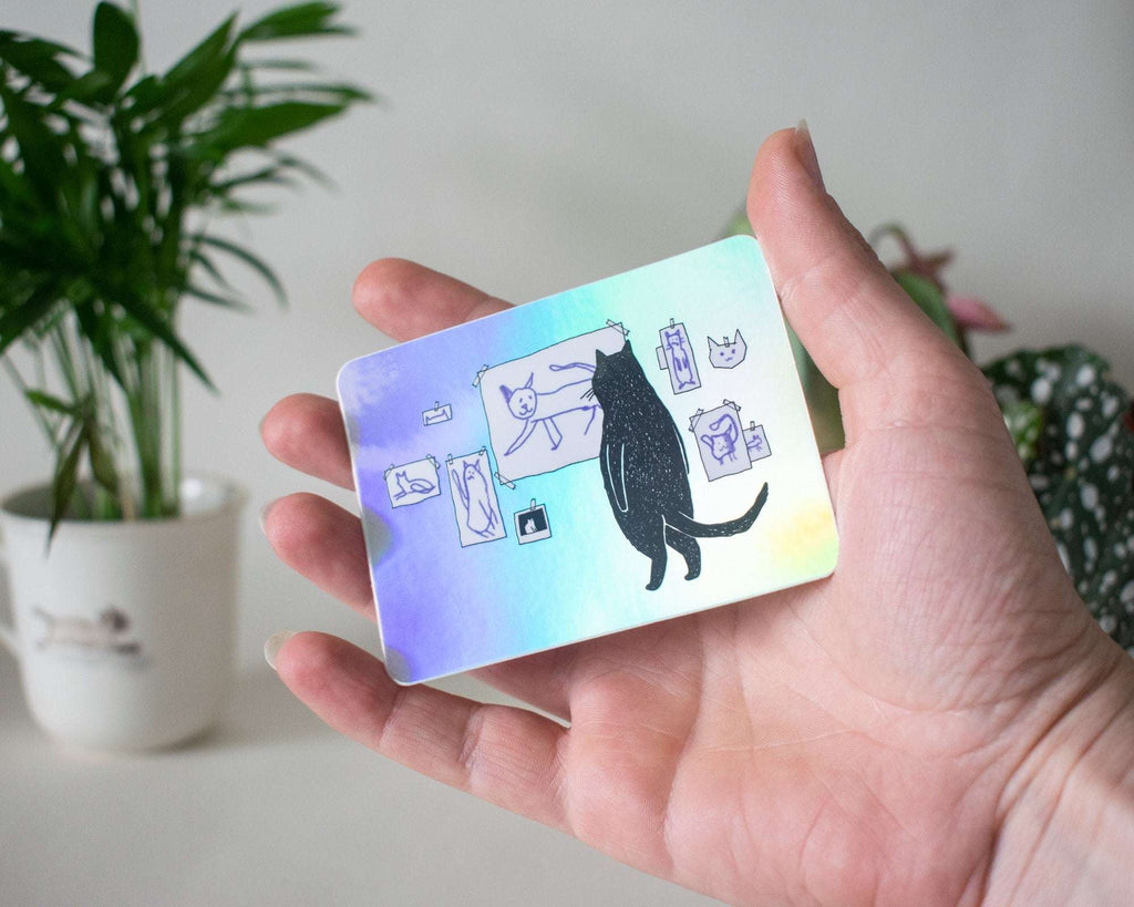 Gallery Cat Sticker | Holographic Stickers, Cat Stickers, Vaporwave Stickers, Kawaii Sticker, Water Bottle Sticker, Laptop Sticker,