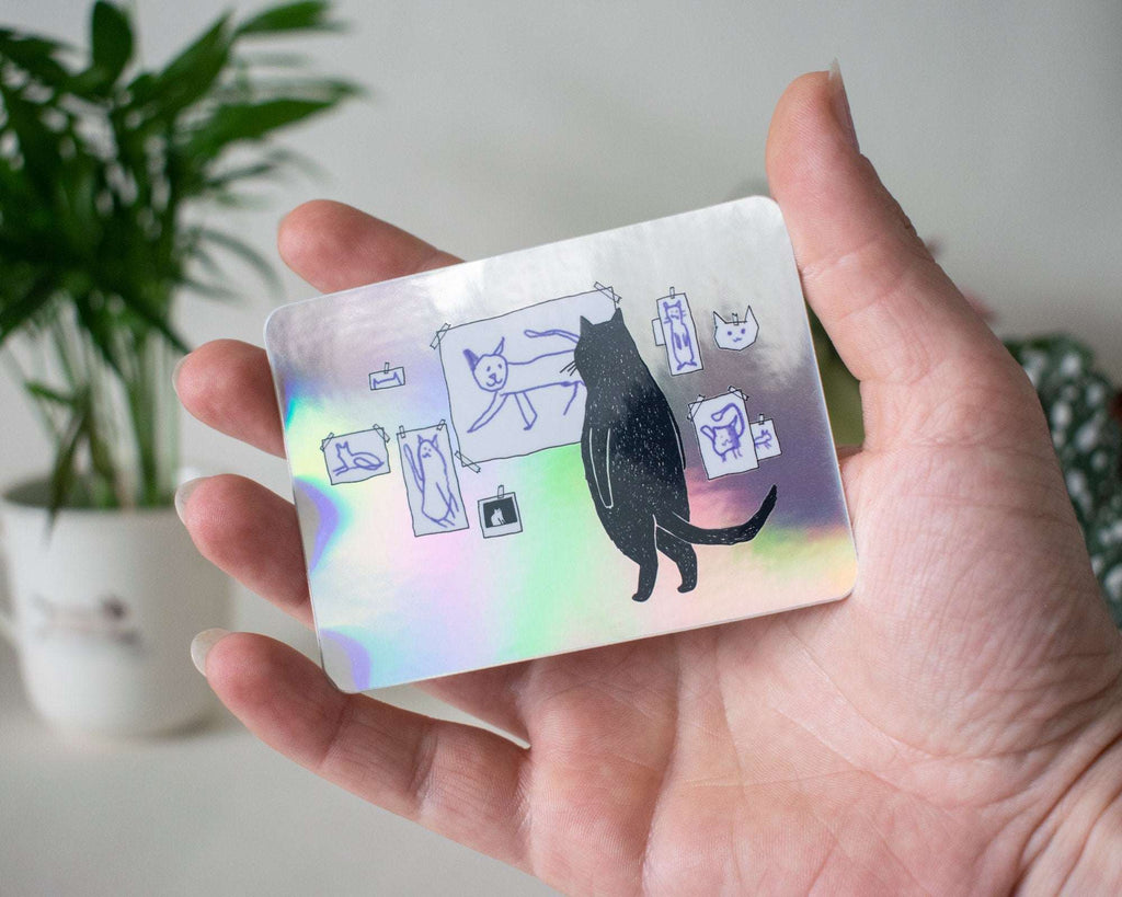 Gallery Cat Sticker | Holographic Stickers, Cat Stickers, Vaporwave Stickers, Kawaii Sticker, Water Bottle Sticker, Laptop Sticker,