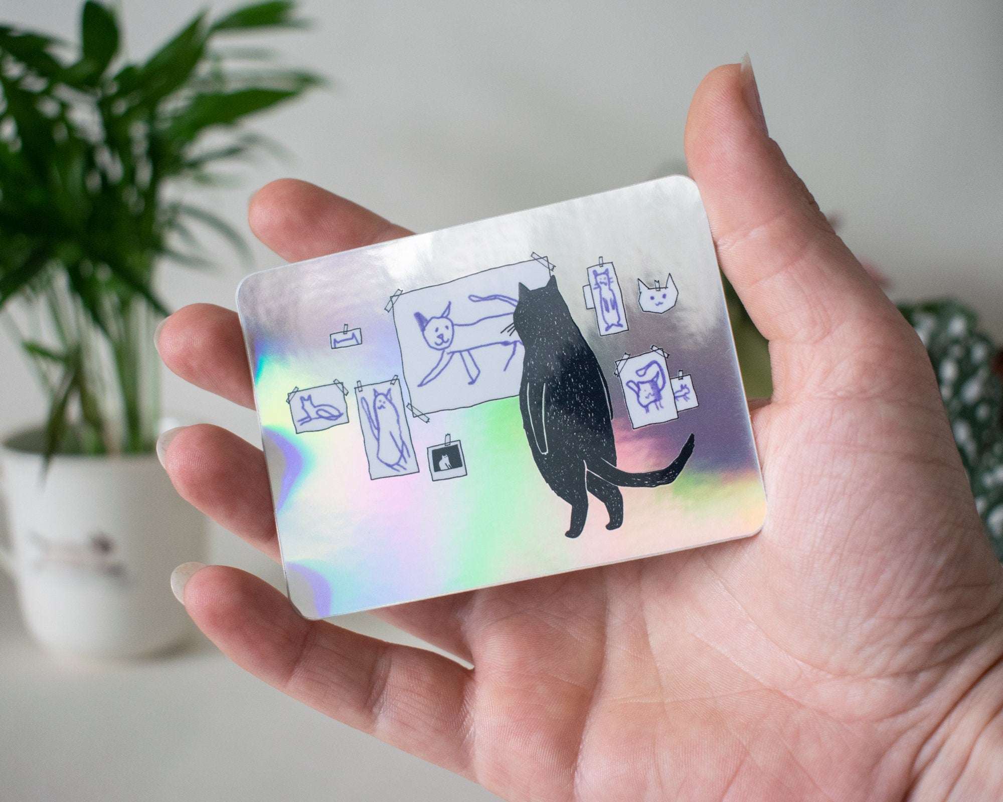 Gallery Cat Sticker | Holographic Stickers, Cat Stickers, Vaporwave Stickers, Kawaii Sticker, Water Bottle Sticker, Laptop Sticker,