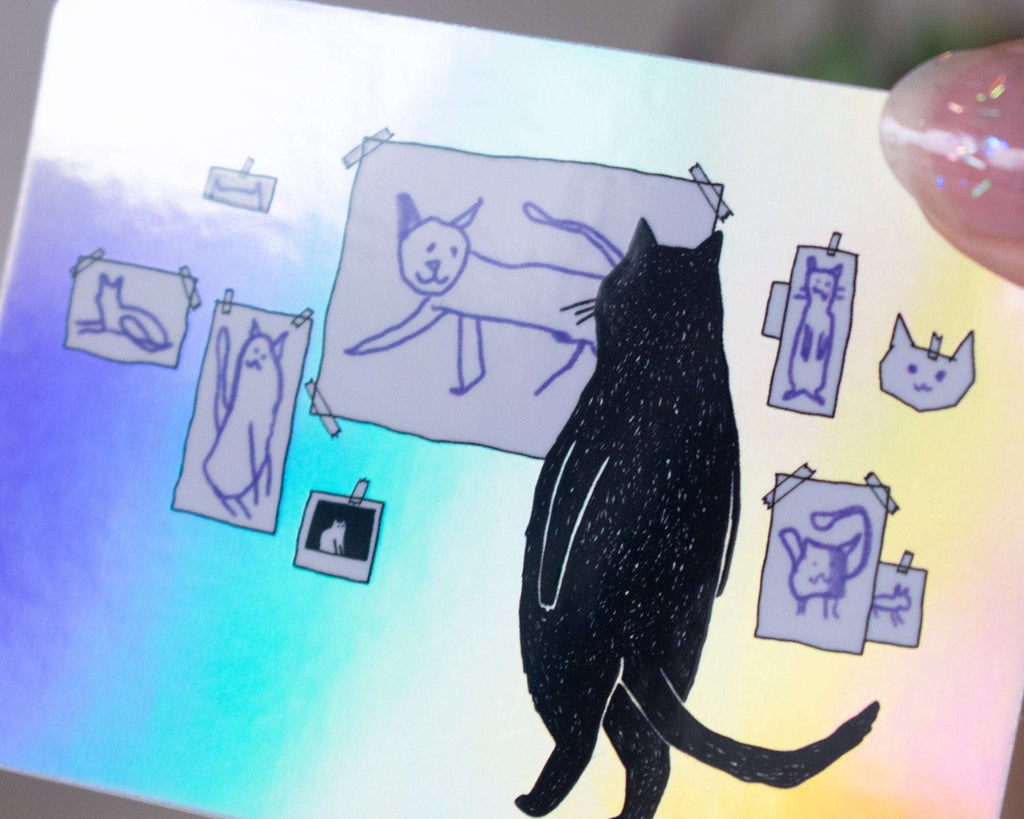 Gallery Cat Sticker | Holographic Stickers, Cat Stickers, Vaporwave Stickers, Kawaii Sticker, Water Bottle Sticker, Laptop Sticker,