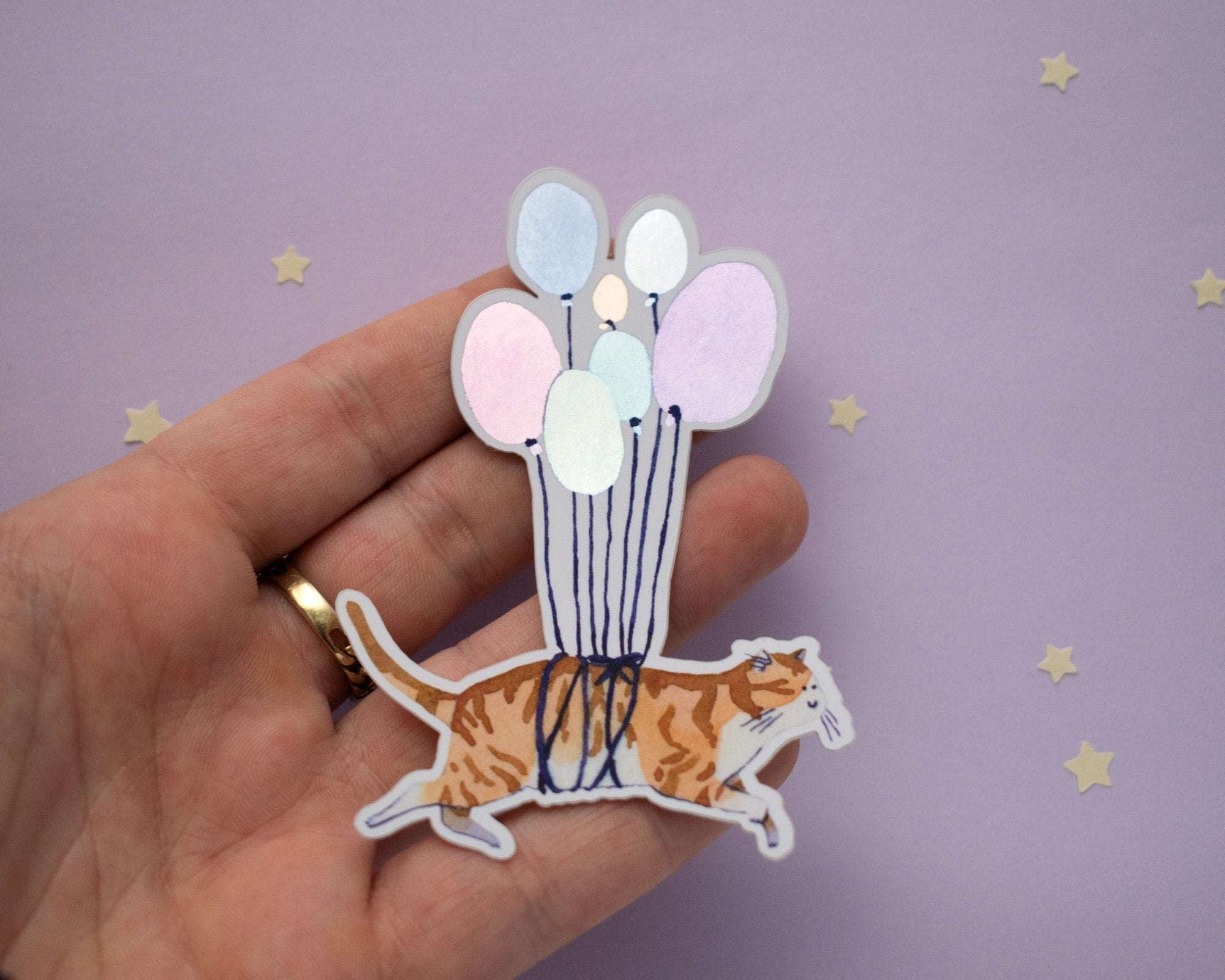 Balloon Cat Greeting Card: Watercolor Birthday, Baby Shower