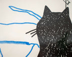 Cat gallery A2 Risograph poster | Illustration in black and cornflower blue of a cat judging minimalistic cat art