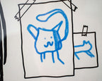 Cat gallery A2 Risograph poster | Illustration in black and cornflower blue of a cat judging minimalistic cat art