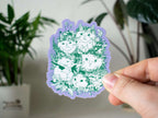 Cat Bouquet Sticker: Floral Crown Cats, White Vinyl Decal
