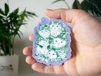 Cat Bouquet Sticker: Floral Crown Cats, White Vinyl Decal
