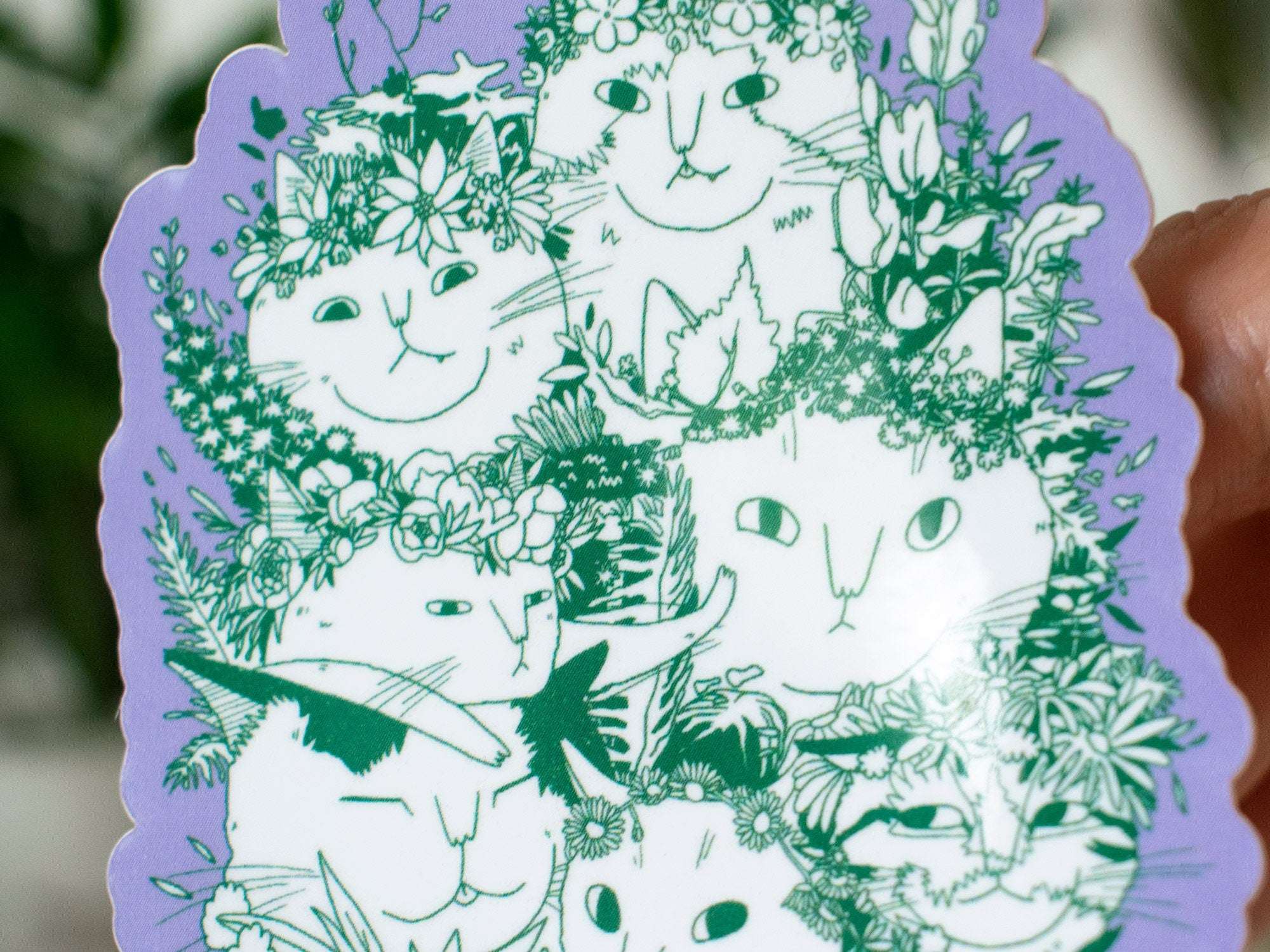 Cat Bouquet Sticker: Floral Crown Cats, White Vinyl Decal