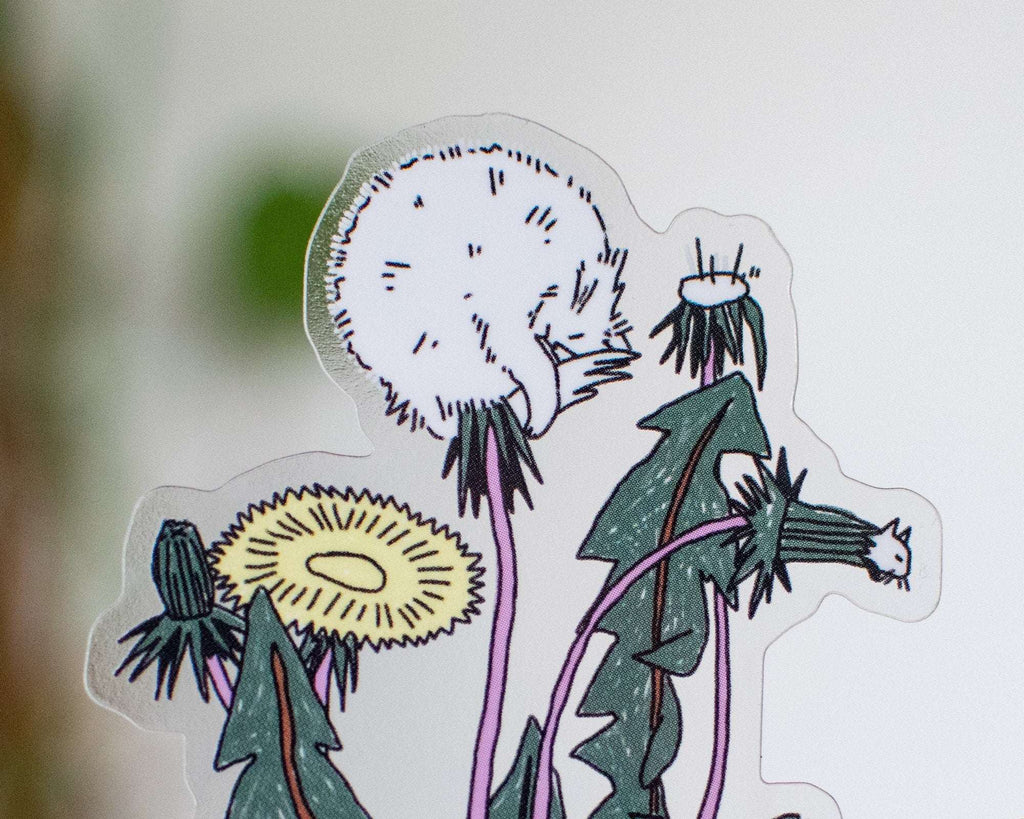 Dandelion Cat Transparent Sticker: Kawaii Plant Art
