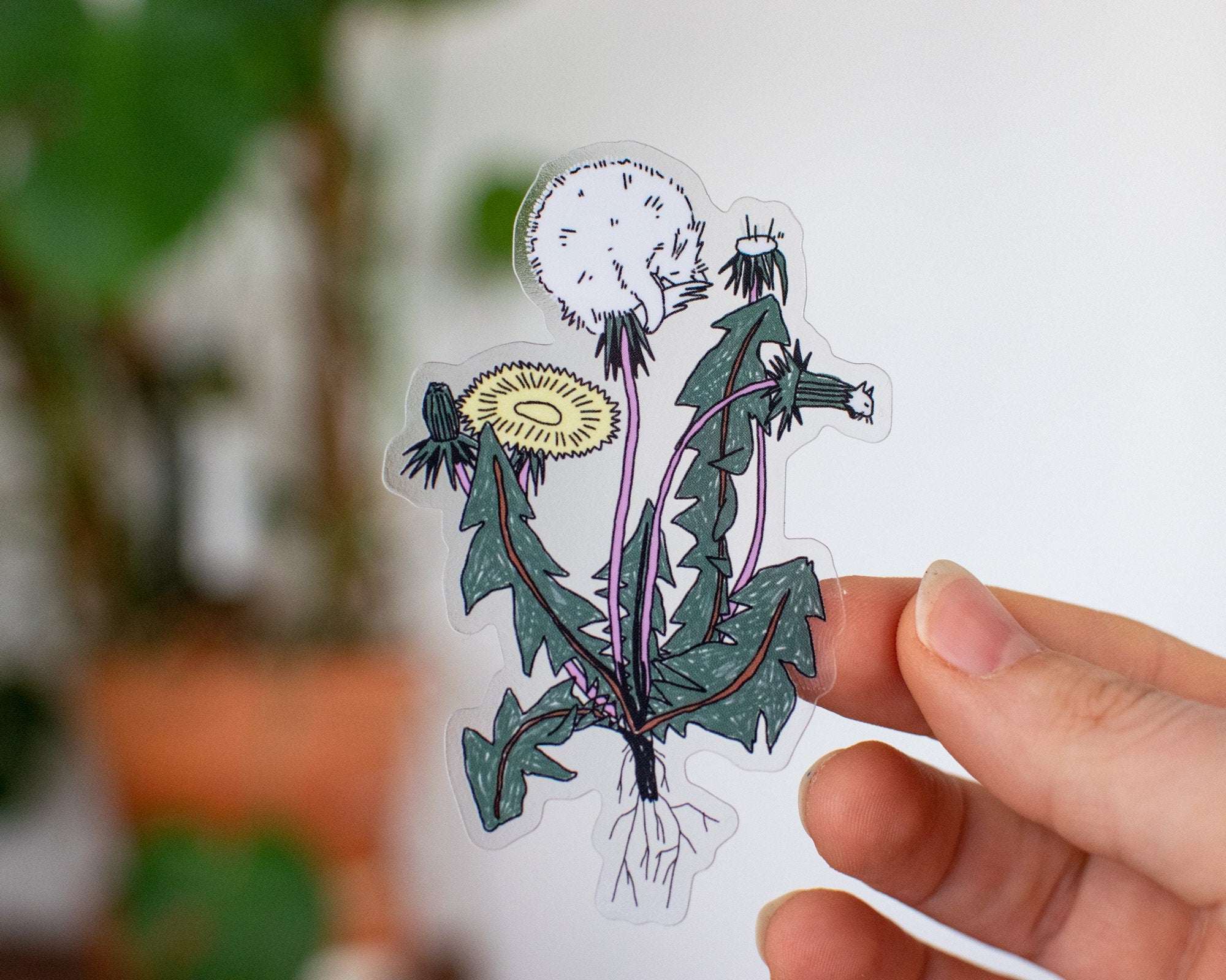 Dandelion Cat Transparent Sticker: Kawaii Plant Art