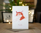 Cozy Days: Ginger Tabby Cat Christmas Card Illustration for holidays