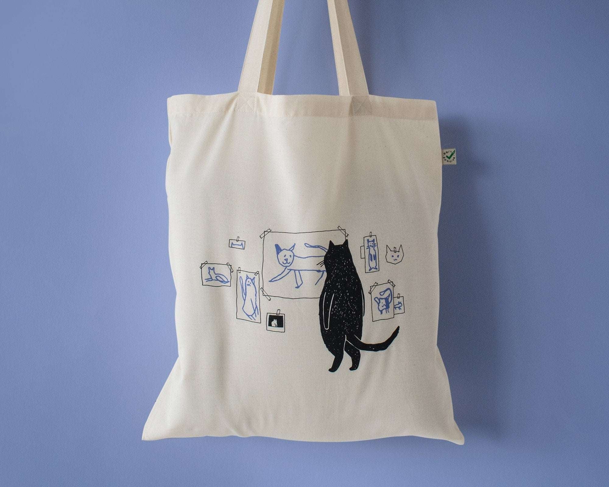 Gallery Cat | Cat Tote Bag, Organic Cotton Bag, Tote Bag, Reusable Tote Bag, Animal Tote, Fabric Tote Bag, Screen Print, Cat Illustration