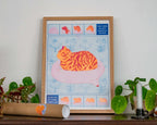 Tabby Cat Risograph Poster: Bliss Comic Illustration A3