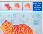 Tabby Cat Risograph Poster: Bliss Comic Illustration A3
