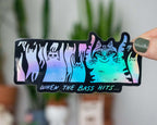 When the bass hits | Holographic Vinyl Stickers with illustration of cats raving for your water bottle, car, Laptop or as gift for DJs