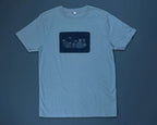 Reflecting cat eyes t-shirt | Hand screen printed on blue organic cotton tee with reflective ink