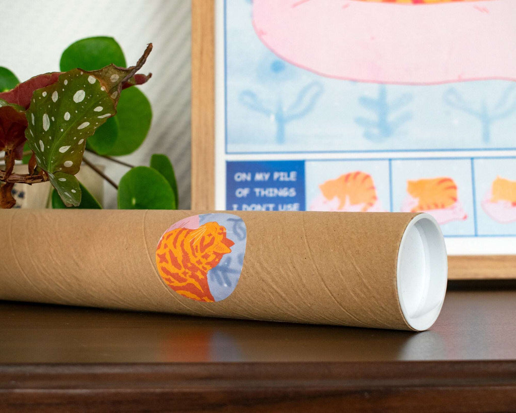 Tabby Cat Risograph Poster: Bliss Comic Illustration A3