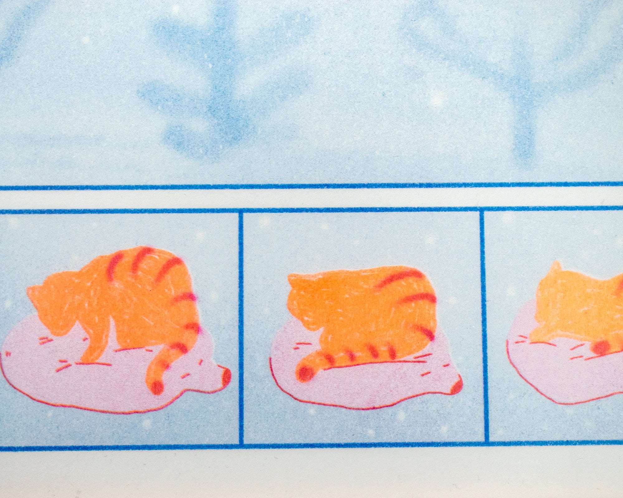 Tabby Cat Risograph Poster: Bliss Comic Illustration A3