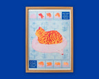 Tabby Cat Risograph Poster: Bliss Comic Illustration A3