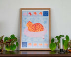 Tabby Cat Risograph Poster: Bliss Comic Illustration A3