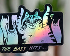 When the bass hits | Holographic Vinyl Stickers with illustration of cats raving for your water bottle, car, Laptop or as gift for DJs