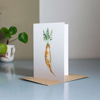 Carrot Cat Greeting Card: Grumpy Tabby Illustration