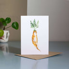 Carrot Cat Greeting Card: Grumpy Tabby Illustration