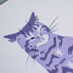 Sour Puss Cat Art Print: Purple Tabby & Lemon Giclée