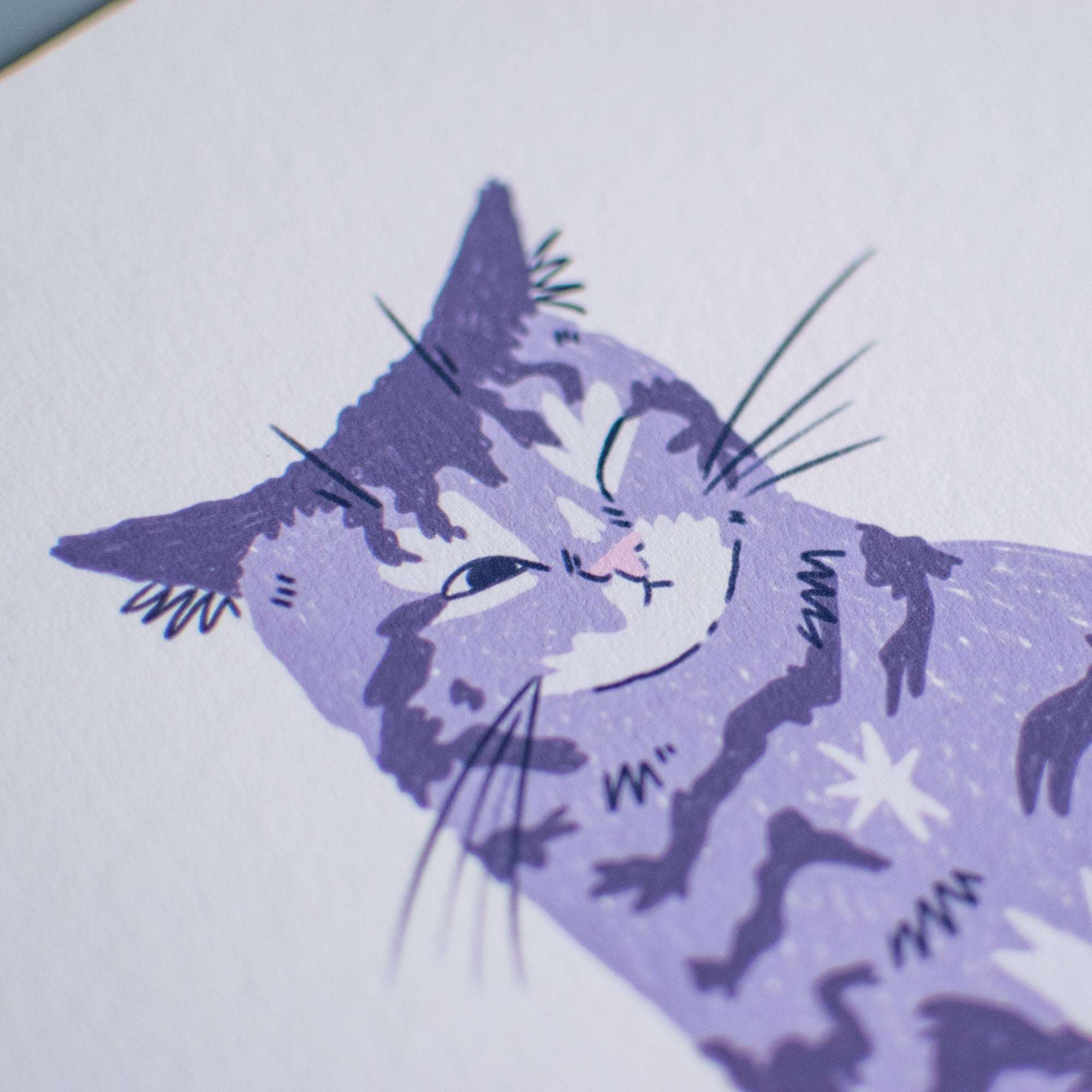 Sour Puss Cat Art Print: Purple Tabby & Lemon Giclée
