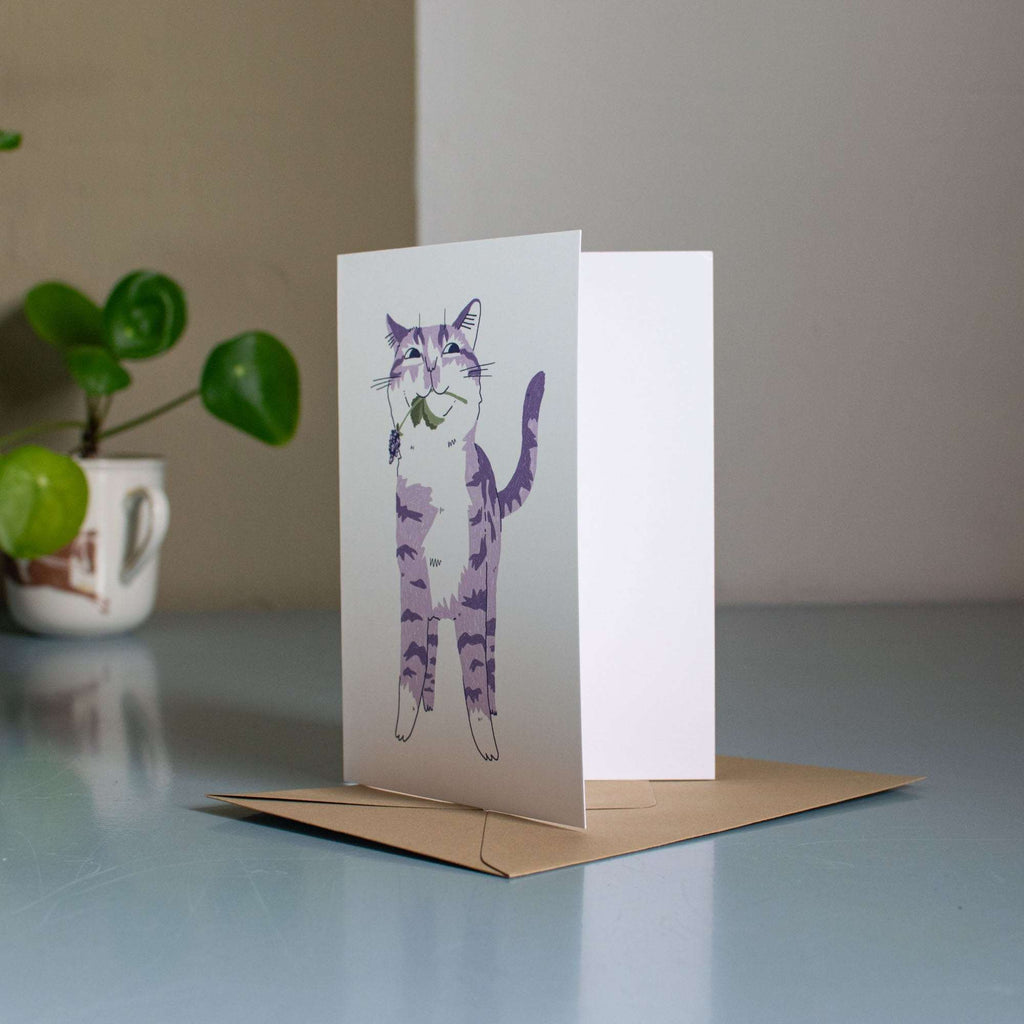 Tabby Cat Greeting Card: Catnip Illustration, Gifting Occasion