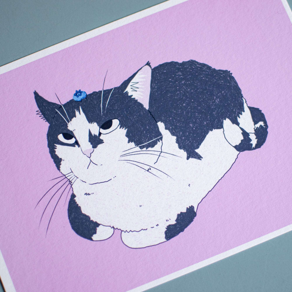 Grumpy Cat Art Print: Blueberry Tuxedo Cat Giclée Drawing