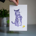 Sour Puss Cat Art Print: Purple Tabby & Lemon Giclée