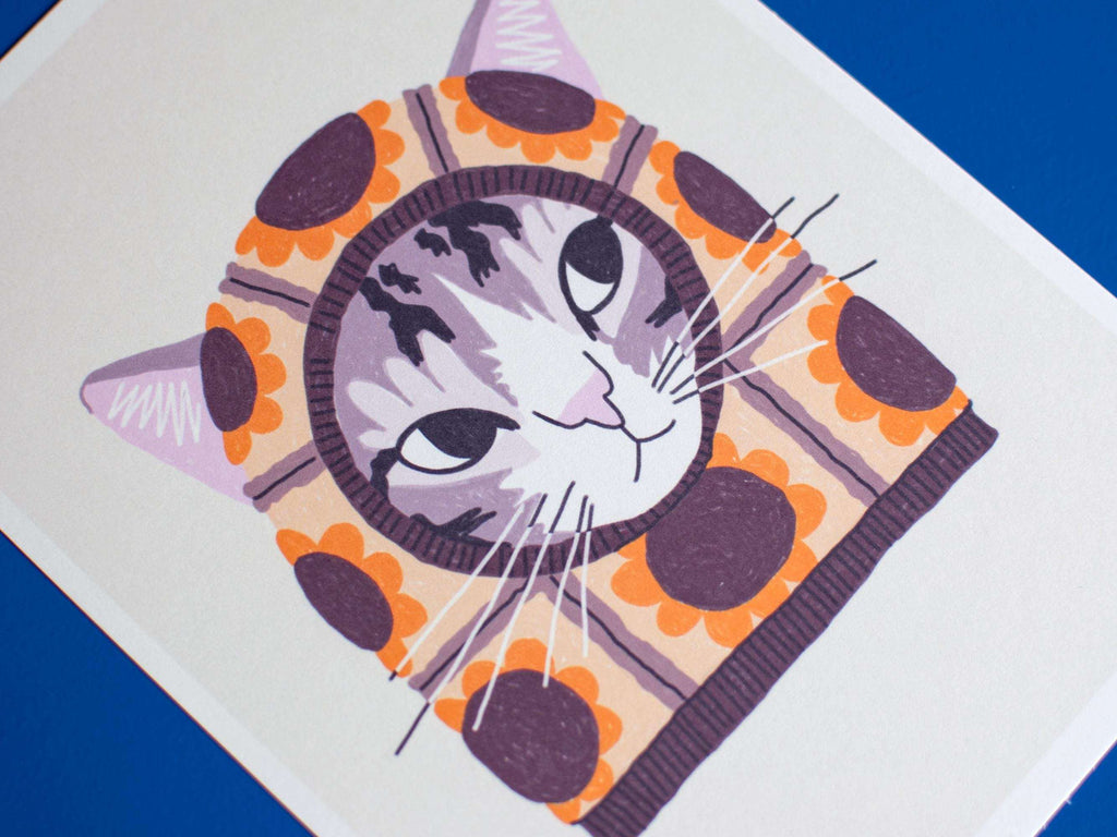 Tabby Cat Art Print: Sunflower Balaclava Giclée