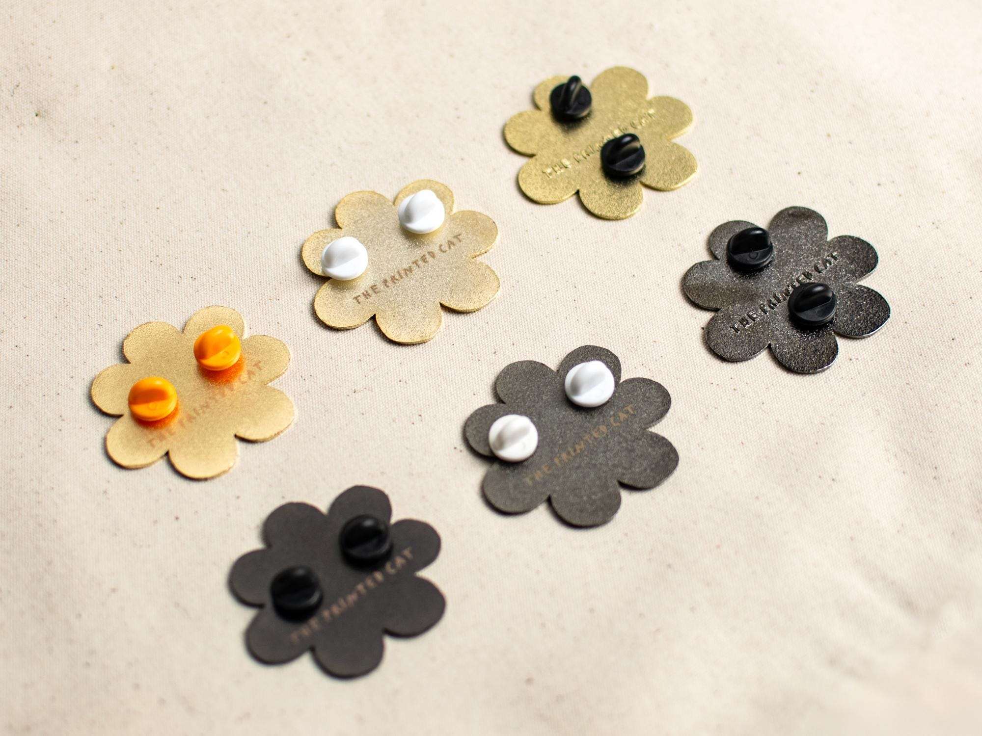 Grumpy Flower Cat Hard Enamel Pin | Gold or black nickel plated brooch with grumpy cat available as black, white and orange tabby fur color