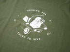 T-shirt: Looking for f***s to give | Hand screen printed olive green organic cotton tee with white illustration of a cat with binoculars