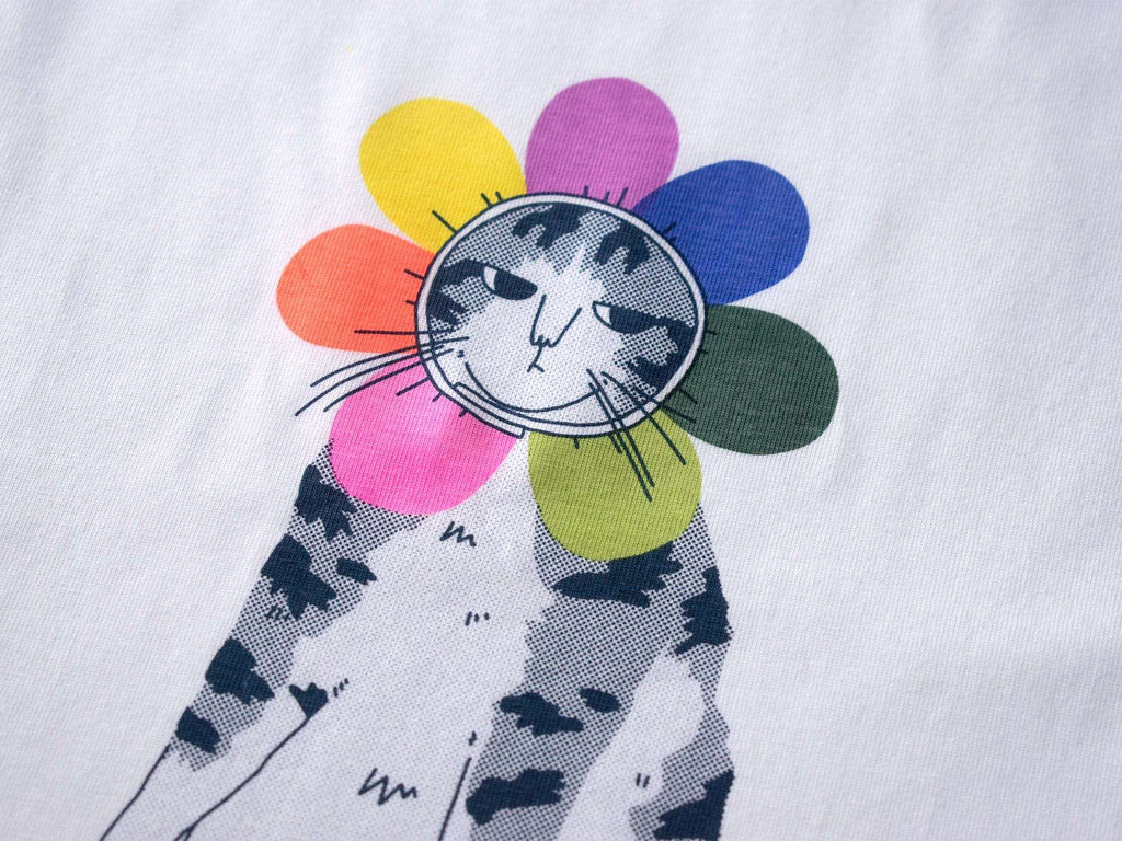 Grumpy Flower Cat T-Shirt: Limited Edition Organic Cotton Screenprint