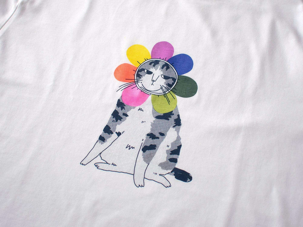 Grumpy Flower Cat T-Shirt: Limited Edition Organic Cotton Screenprint