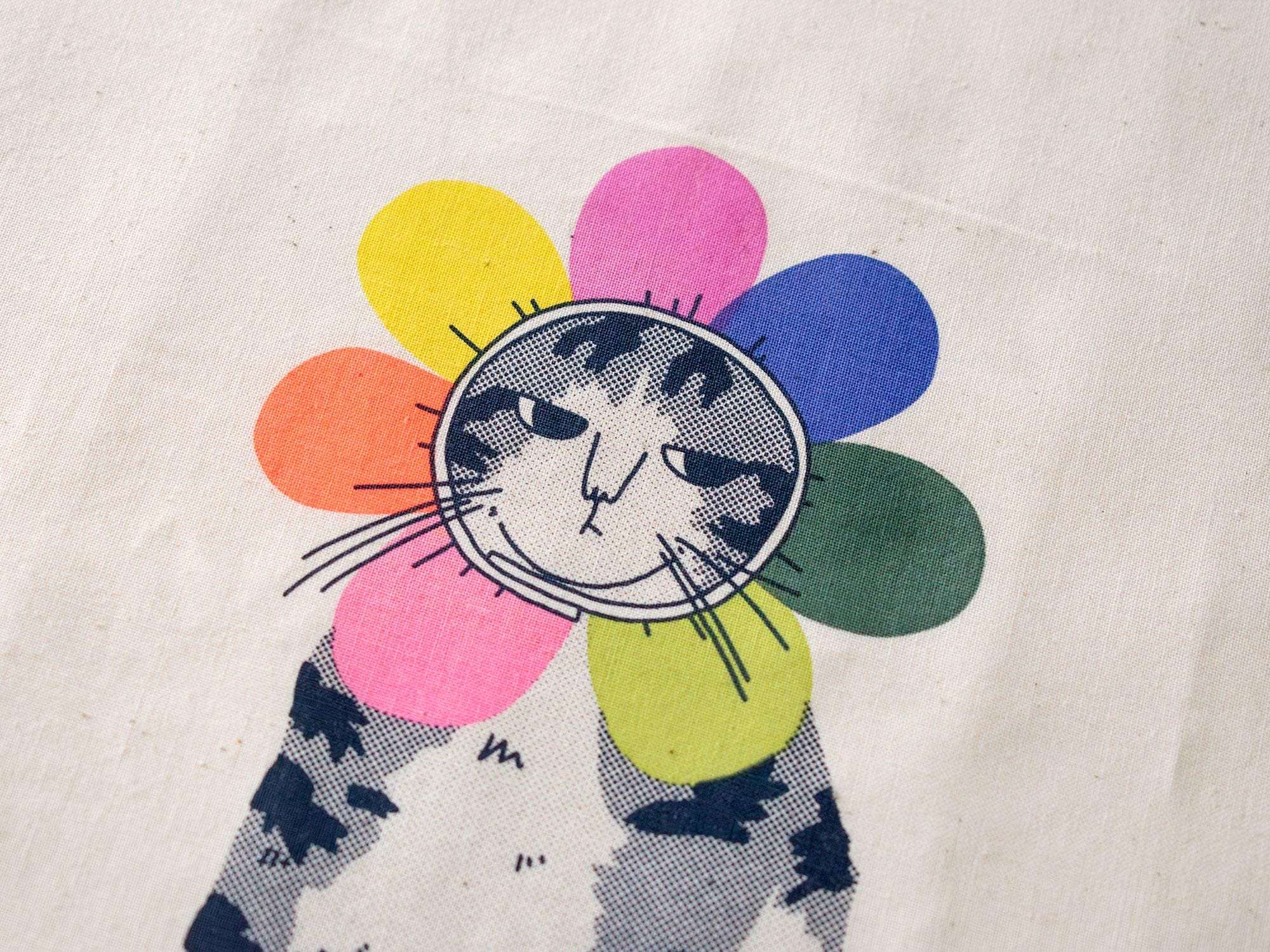 Grumpy Cat Tote Bag: Rainbow Flower, Organic Cotton, Limited Edition