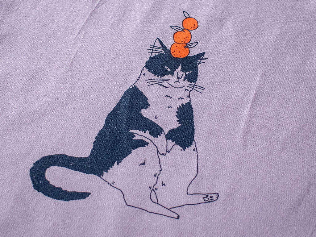 Orange Cat Tote Bag: Hand Screen Printed Cotton, Lilac