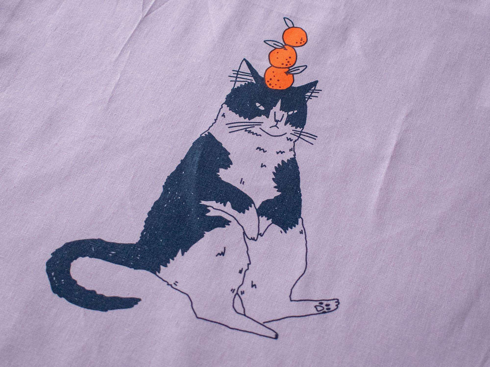 Orange Cat Tote Bag: Hand Screen Printed Cotton, Lilac