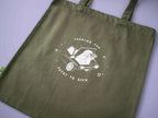 Funny Cat Olive Green Tote Bag: Hand Screen Printed Organic Cotton