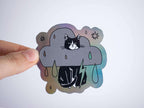 Grumpy Tuxedo Cat Rain Cloud Holographic Sticker - Dark Mode